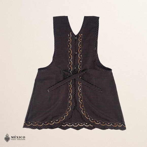 Brown Mexican Embroidered Apron – Essential Cotton Kitchen Apron Floral Design - Picture 5 of 9